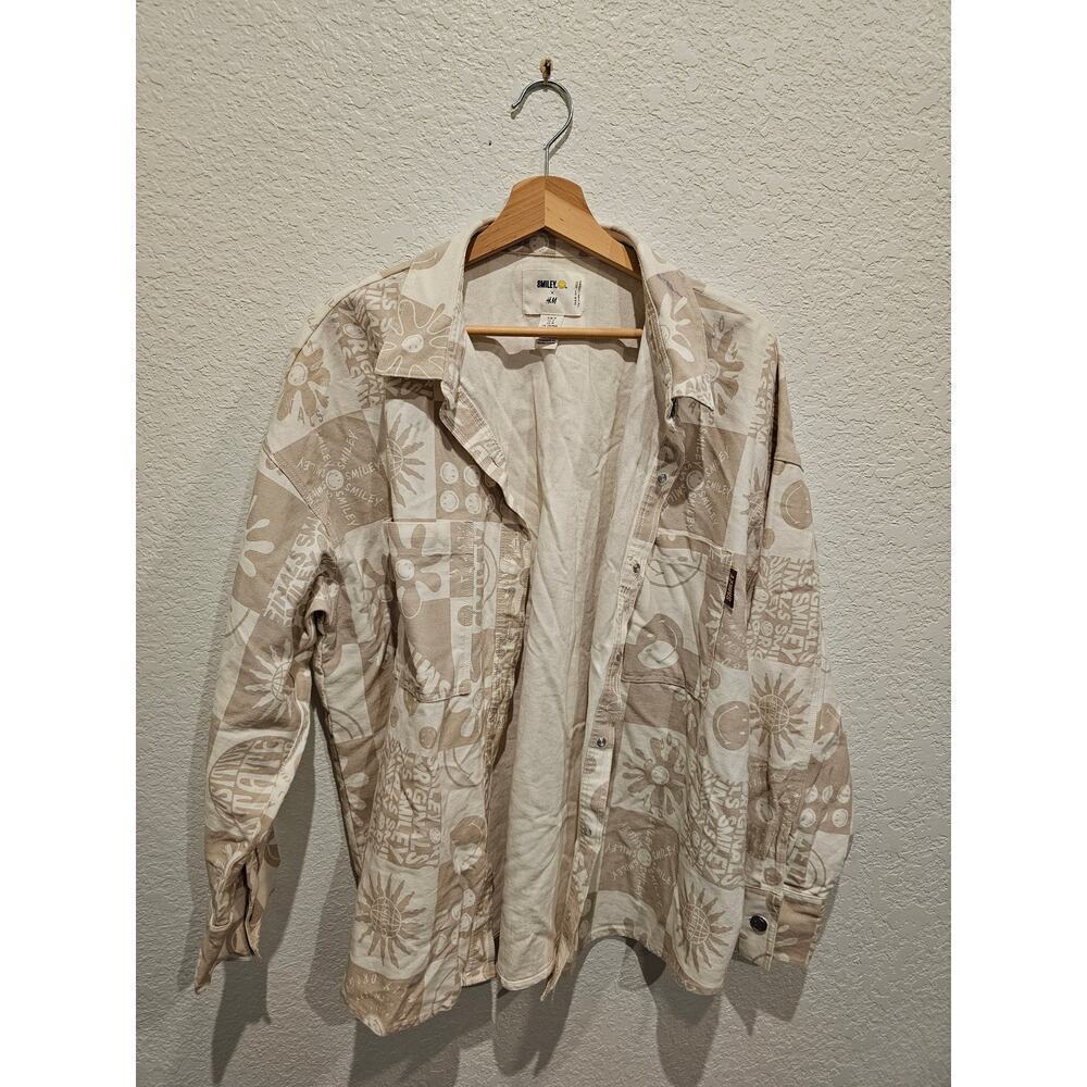 Smiley® x H&M. Shirt in patterned cotton twill with a collar. Sz Medium